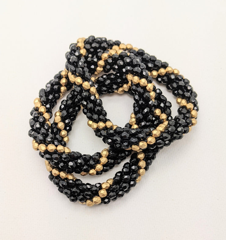 Continuous bangle bracelet - Black and Gold Swirl