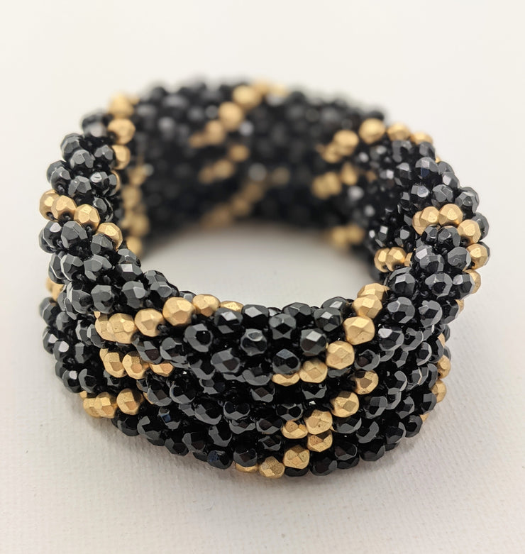 Continuous bangle bracelet - Black and Gold Swirl