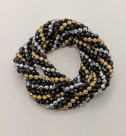 Continuous Bangle Bracelet - Black Gold and Silver Swirl