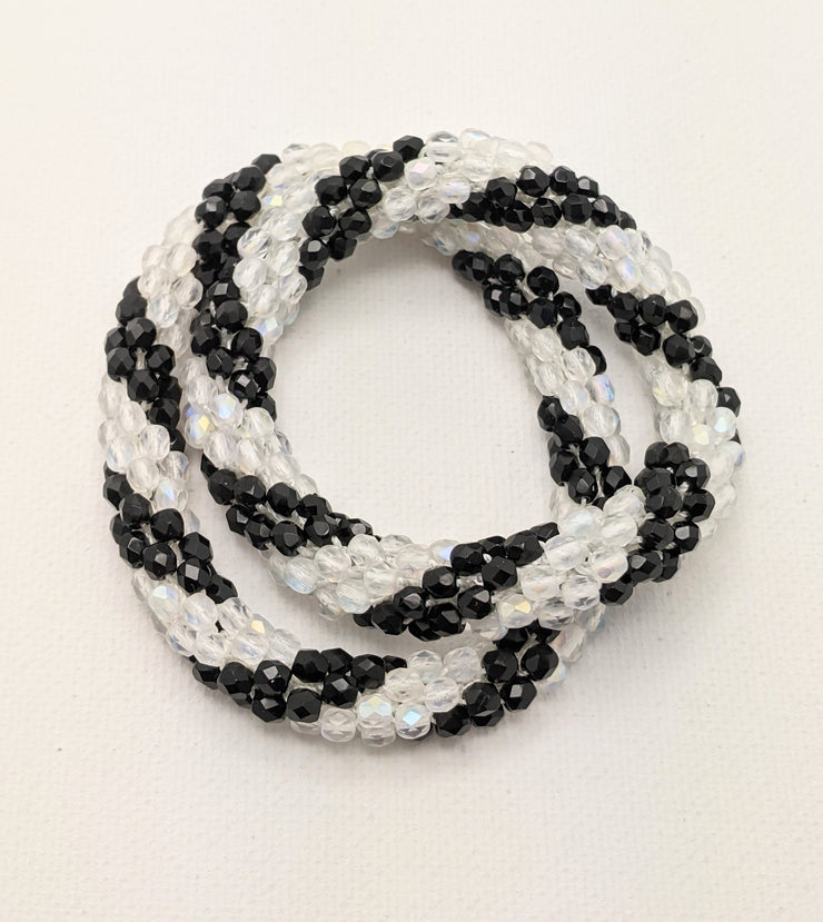 Continuous Bangle Bracelet - Black and Opaque White Thick Swirl - (size M/L)