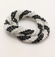 Continuous Bangle Bracelet - Black and Opaque White Thick Swirl - (size M/L)