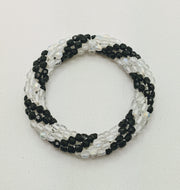 Continuous Bangle Bracelet - Black and Opaque White Thick Swirl