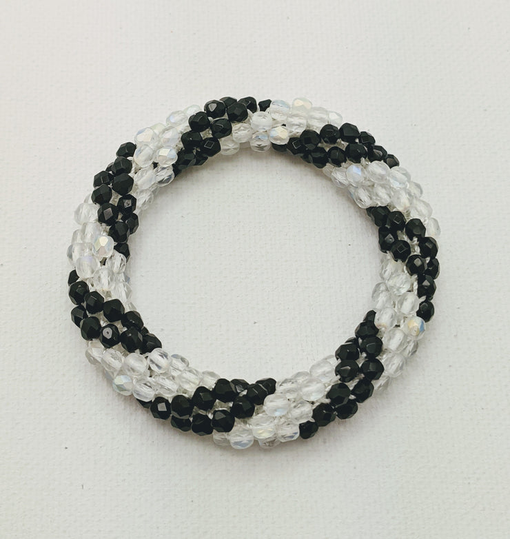 Continuous Bangle Bracelet - Black and Opaque White Thick Swirl - (size M/L)