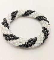 Continuous Bangle Bracelet - Black and Opaque White Thick Swirl
