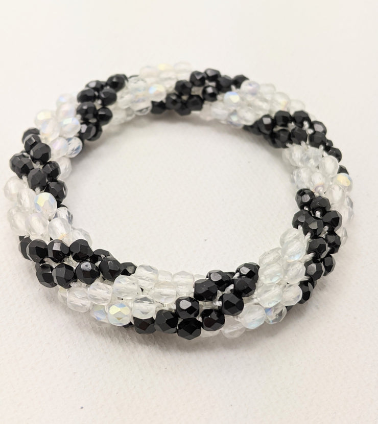 Continuous Bangle Bracelet - Black and Opaque White Thick Swirl