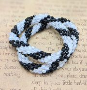 Continuous Bangle Bracelet - Black and Opaque White Thick Swirl