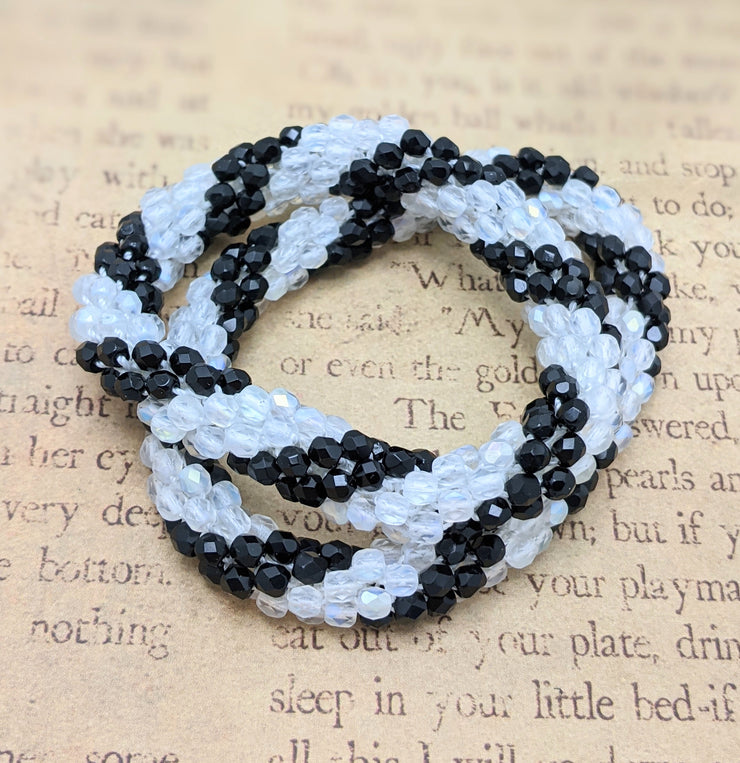 Continuous Bangle Bracelet - Black and Opaque White Thick Swirl