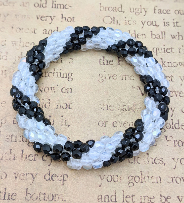 Continuous Bangle Bracelet - Black and Opaque White Thick Swirl