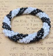 Continuous Bangle Bracelet - Black and Opaque White Thick Swirl
