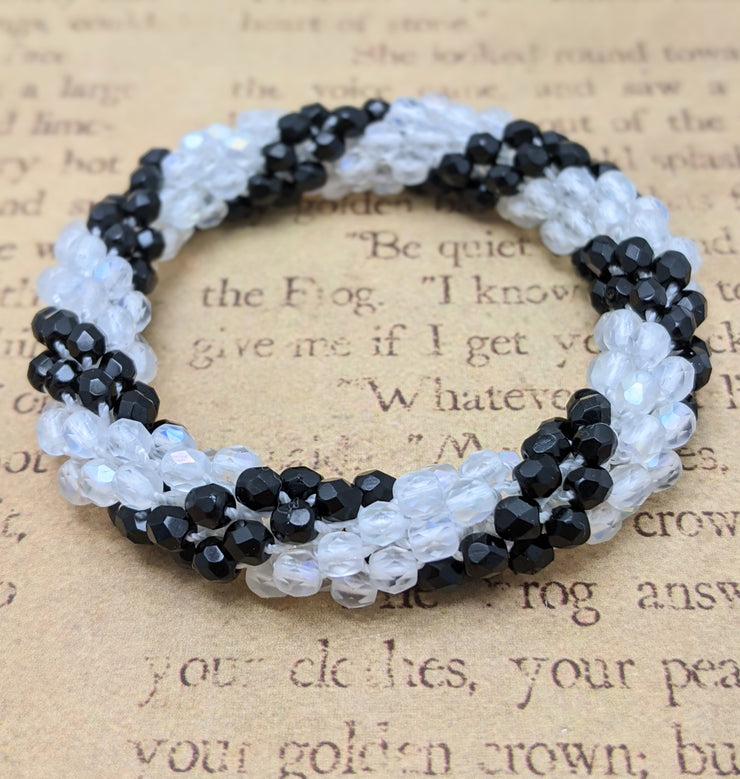 Continuous Bangle Bracelet - Black and Opaque White Thick Swirl