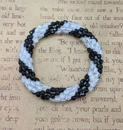 Continuous Bangle Bracelet - Black and Opaque White Thick Swirl - (size M/L)