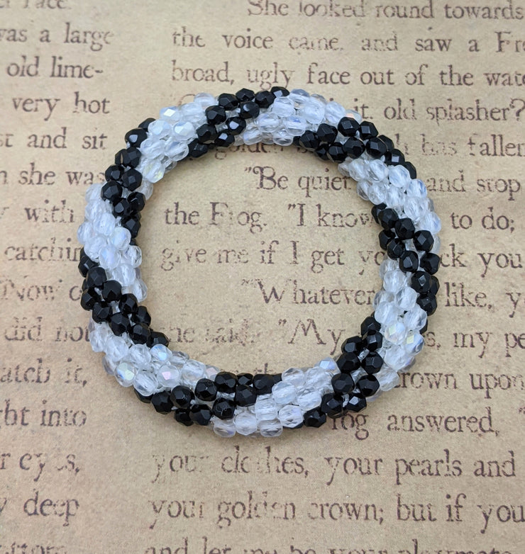 Continuous Bangle Bracelet - Black and Opaque White Thick Swirl