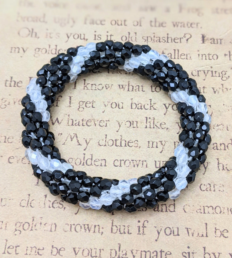 Continuous Bangle Bracelet - Black with Opaque White Swirl