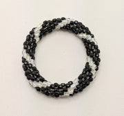 Continuous Bangle Bracelet - Black with Opaque White Swirl