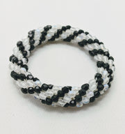 Continuous Bangle Bracelet - Black with Opaque White Tight Swirl