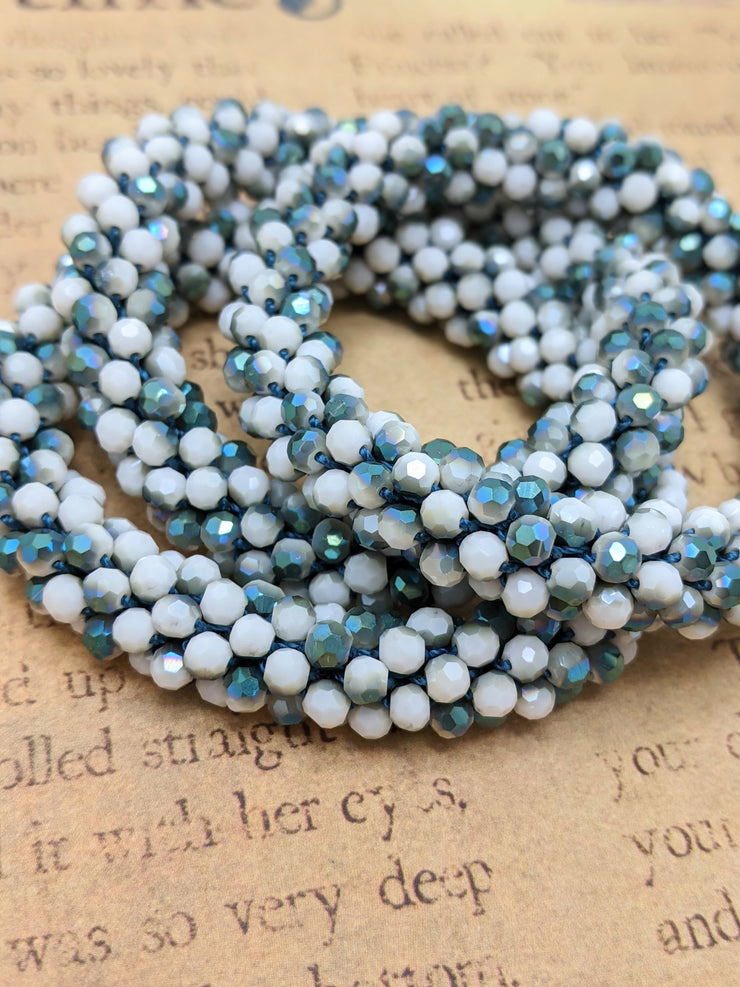 Continuous bangle bracelet - Shimmering Teal and White