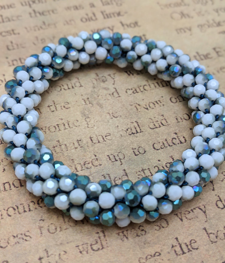 Continuous bangle bracelet - Shimmering Teal and White