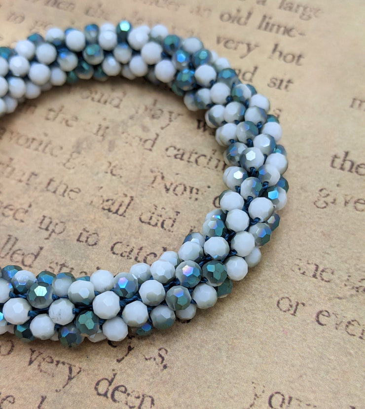 Continuous bangle bracelet - Shimmering Teal and White