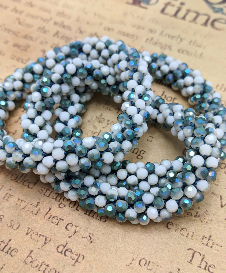 Continuous bangle bracelet - Shimmering Teal and White
