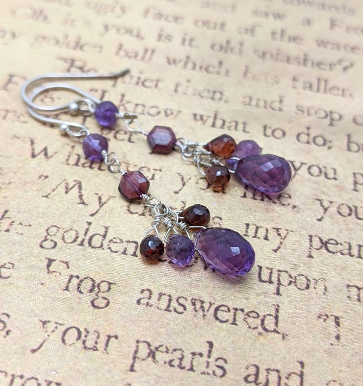 Amethyst Garnet Faceted Gemstones Sterling Earrings