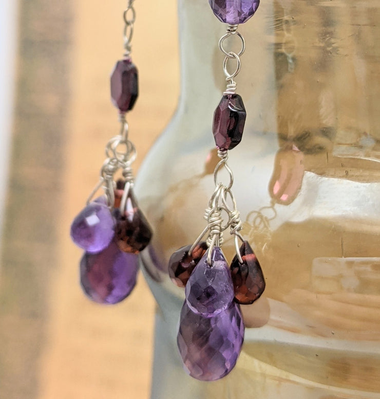 Amethyst Garnet Faceted Gemstones Sterling Earrings