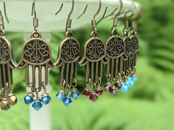 Hamsa Earrings - Antique Gold and Sage Gold