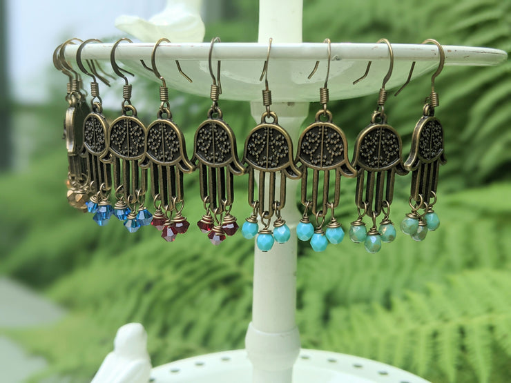 Hamsa Earrings - Antique Gold and Sage Gold