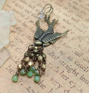 Serenity Earrings - Ombre and Moss Green Crystals