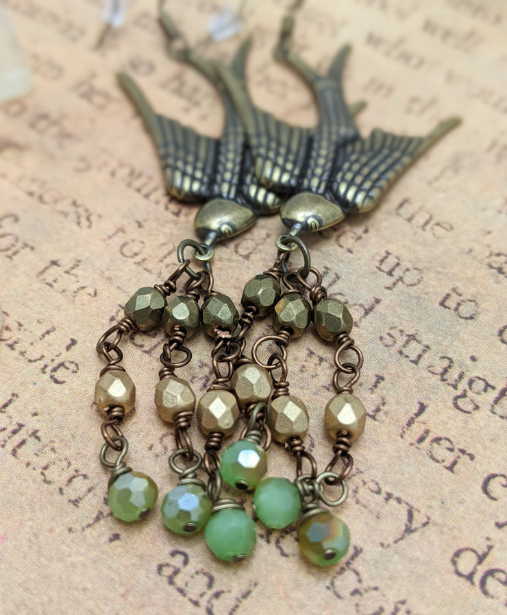 Serenity Earrings - Ombre and Moss Green Crystals