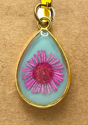 Real Flowers in Resin Pendant - 🌸+ Turquoise Resin with With Gold Frame