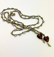 Bohemian Chic Lariat - Earthy Solitude - Rose Gold tones and olive green