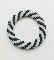 Continuous Bangle Bracelet - Black with Opaque White Tight Swirl