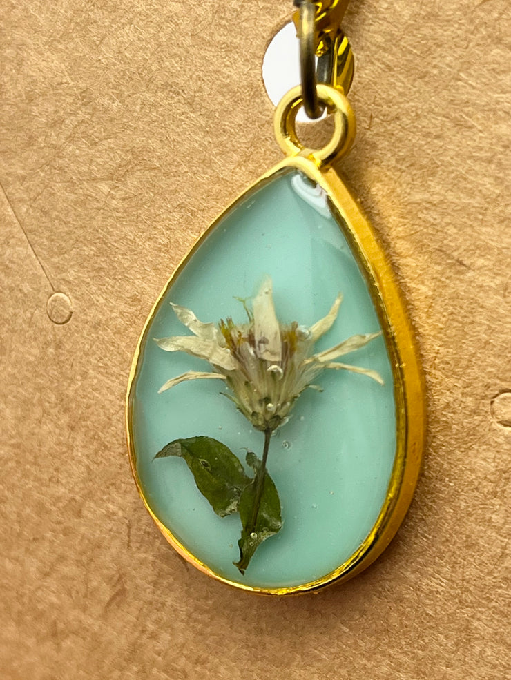 Real Flowers in Resin Pendant - With Gold Frame