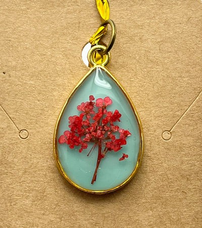 Real Flowers in Resin Pendant - With Gold Frame