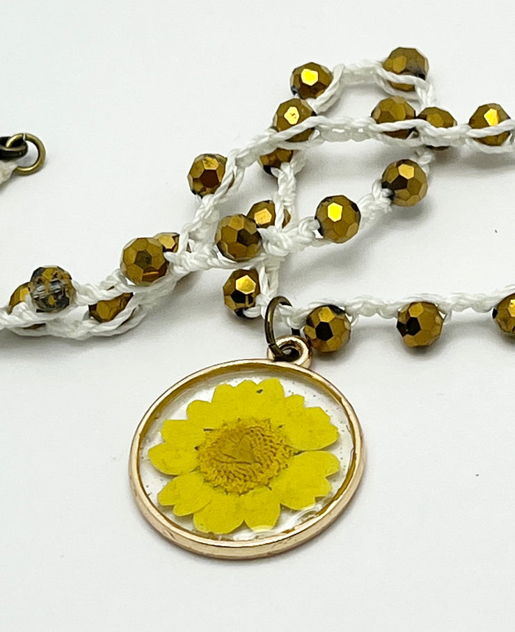 Real Flowers in Resin Necklace (short/choker) - Yellow Flower 🌼 | Gold Frame