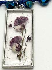 Real Flowers in Resin Necklace (short/choker) - Purple Flowers 💜 over Clear | Silver Frame