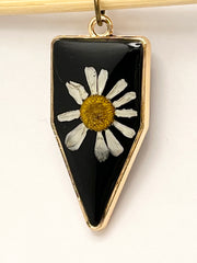 Real Flowers in Resin Pendant - 🤍 Echinacea Flower over Black Resin • Gold Frame