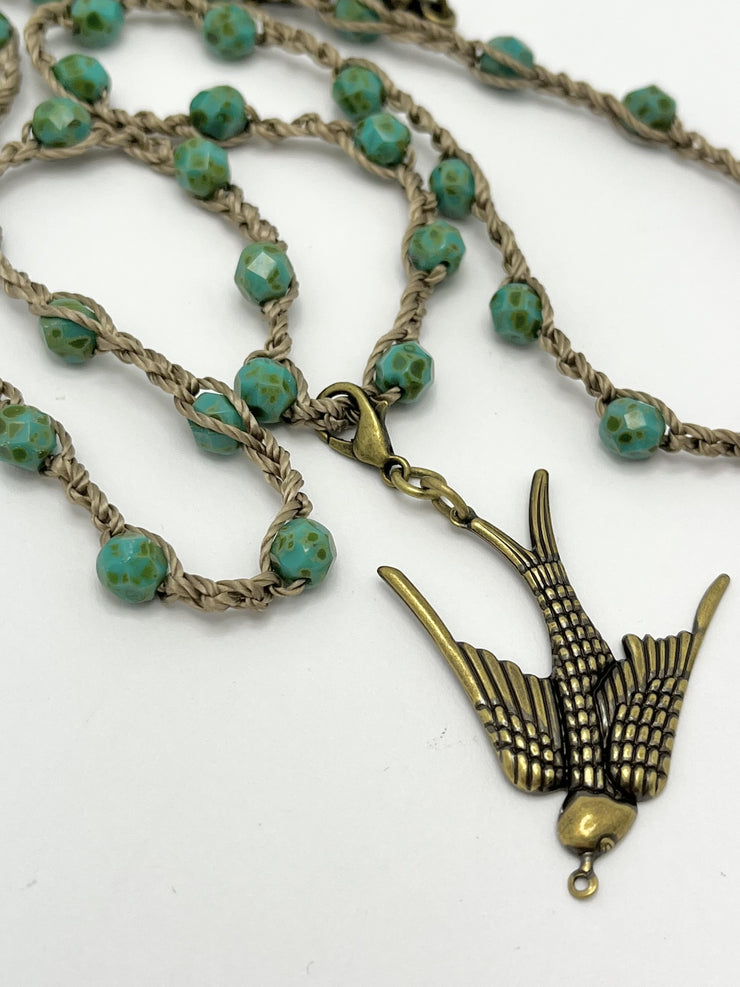 Bohemian Chic Mask Chain - Speckled Turquoise and Taupe