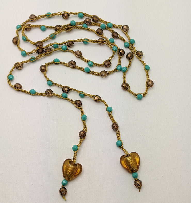 Bohemian Chic Lariat - Sandy Beach - In gold tones and turquoise