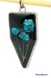 Real Flowers in Resin Pendant - 💙Flower over Black Resin • Silver Frame