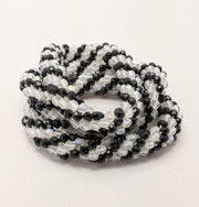 Continuous Bangle Bracelet - Black with Opaque White Tight Swirl (Size M/L)