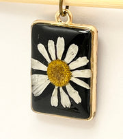 Real Flowers in Resin Pendant - 🤍 Echinacea Flower over Black Resin • Gold Frame