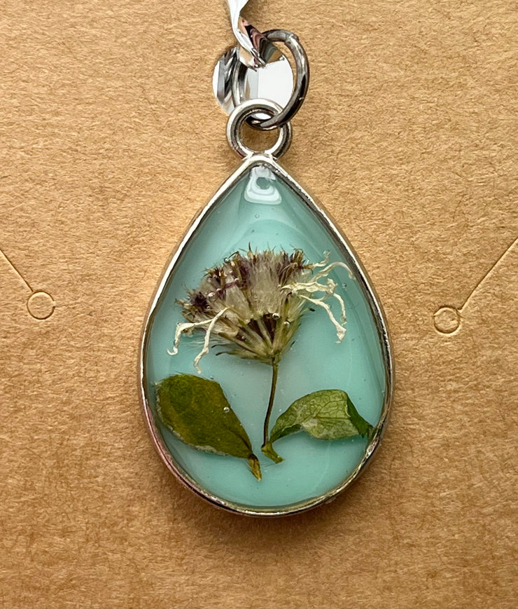 Real Flowers in Resin Pendant - With Silver Frame