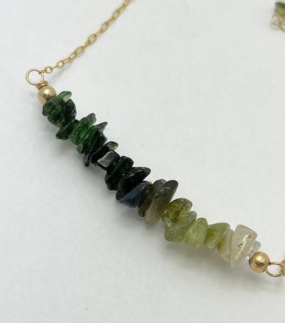 Ombré Green Tourmaline Gold Filled Bar Necklace