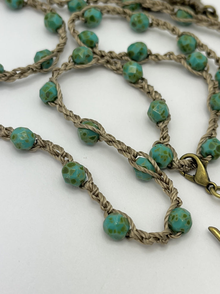 Bohemian Chic Mask Chain - Speckled Turquoise and Taupe