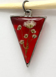 Real Flowers in Resin Pendant - White Flowers 🤍 Translucent Red Resin ❤️• Silver Frame