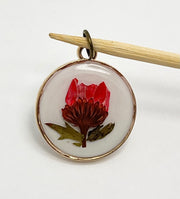 Real Flowers in Resin Pendant - Red flower ❤️ over 🤍 White Resin • Gold Frame