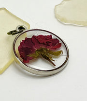 Real Flowers in Resin Pendant - Rose Bud in Clear Resin • Silver Frame