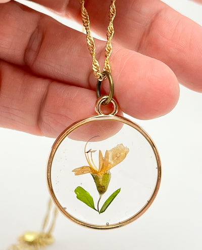 FLOWERS of ISRAEL 🇮🇱: Real Flowers from Israel in Clear Resin • Gold Frame • Necklace