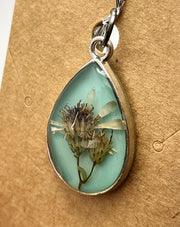 Real Flowers in Resin Pendant - With Silver Frame